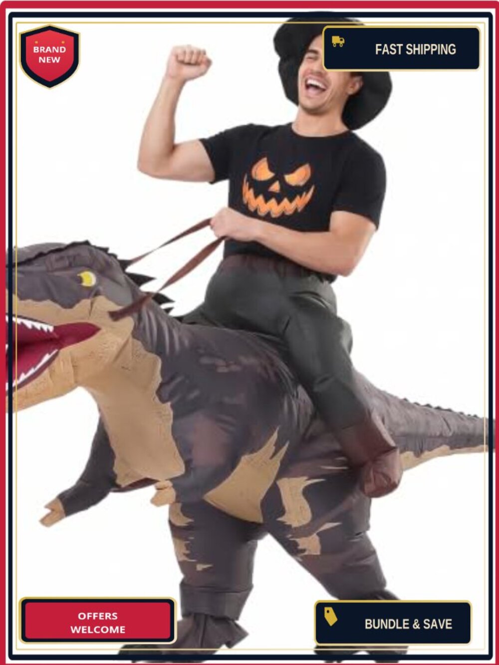 Adult Inflatable Riding Dinosaur Costume Blow Up T-Rex Rider Funny Halloween